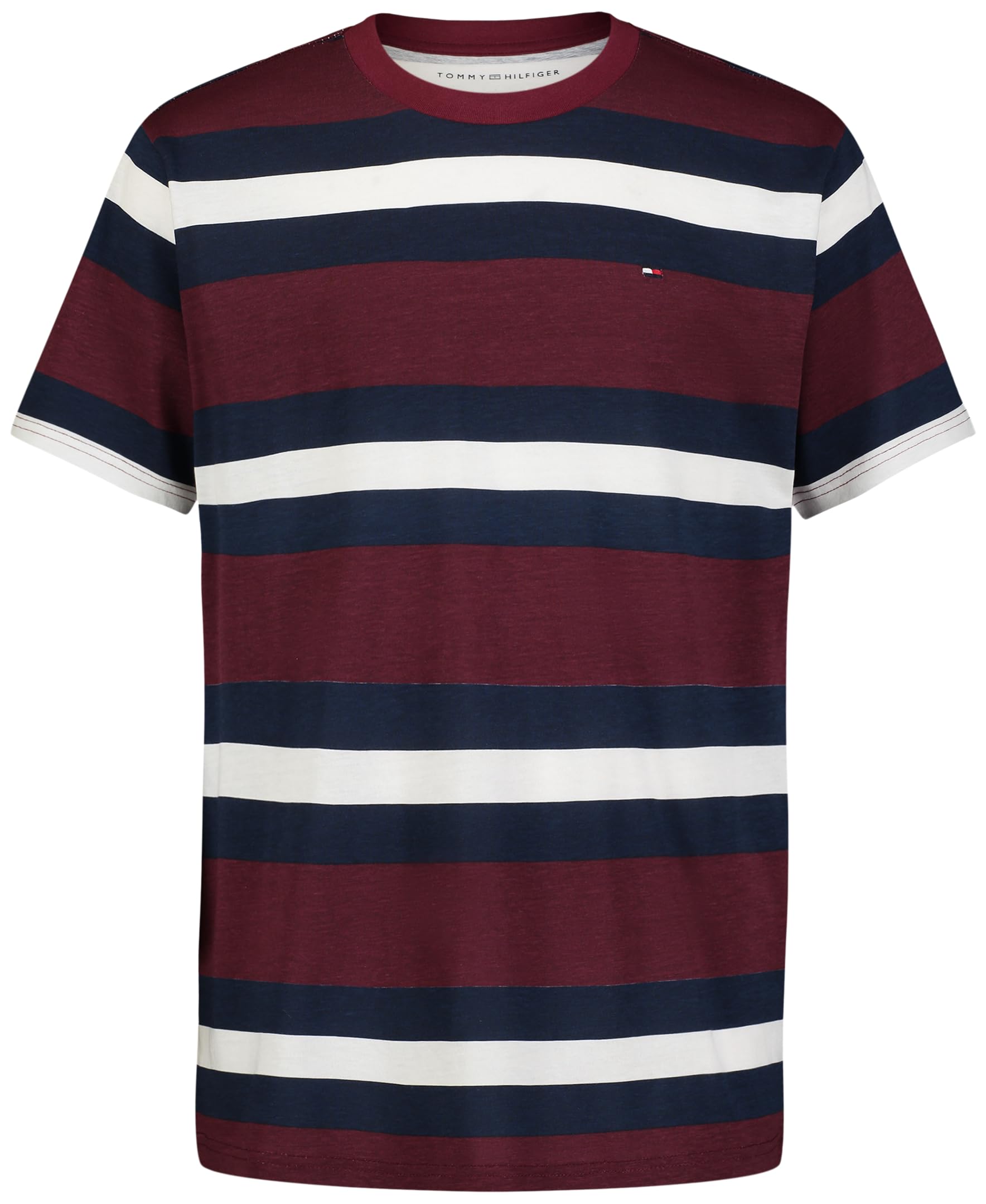 Tommy Hilfiger Boys' Short Sleeve Striped Crew Neck T-Shirt, Soft, Comfortable, Relaxed Fit